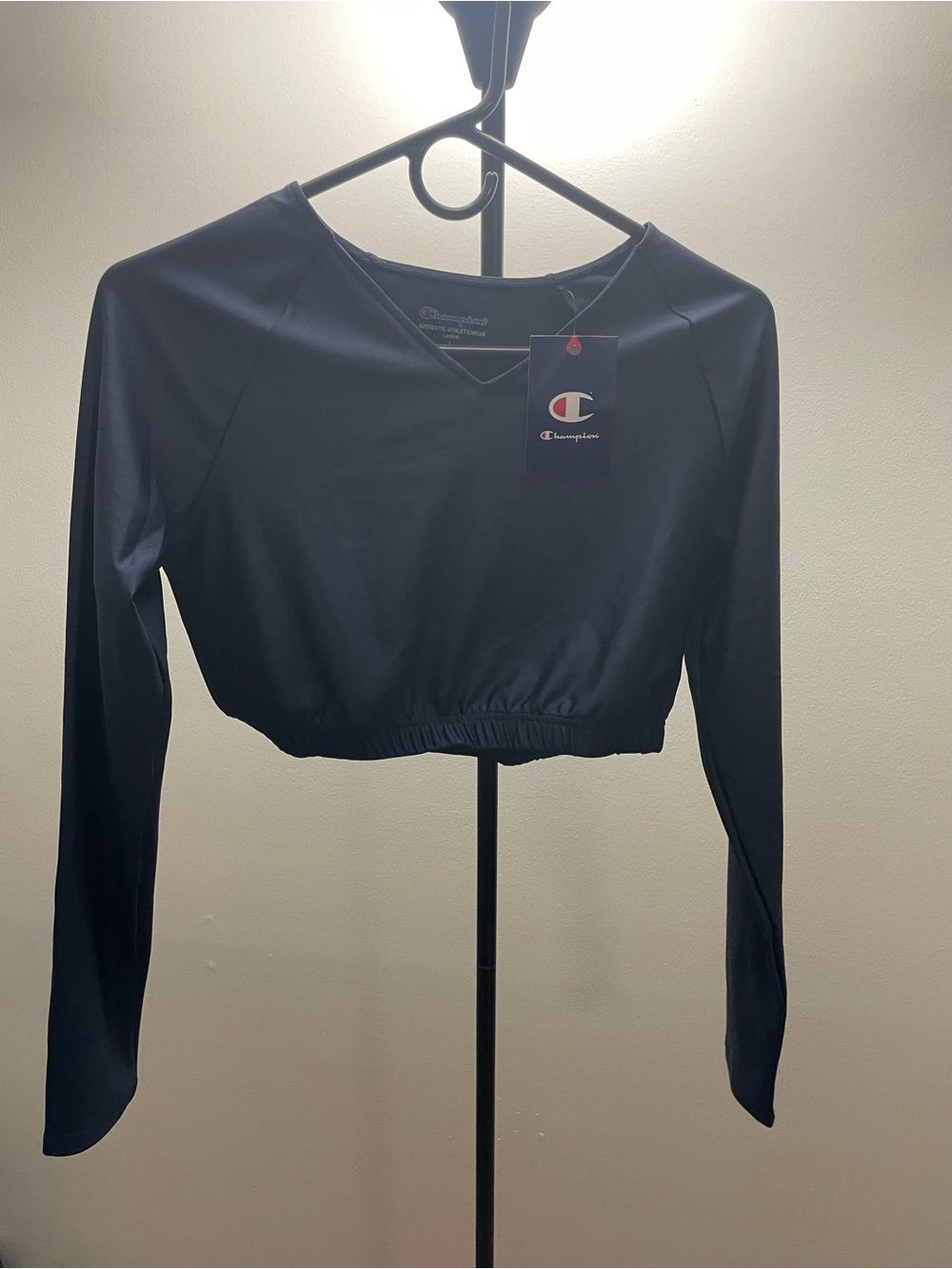 Champion Navy Cropped Long Sleeve Top